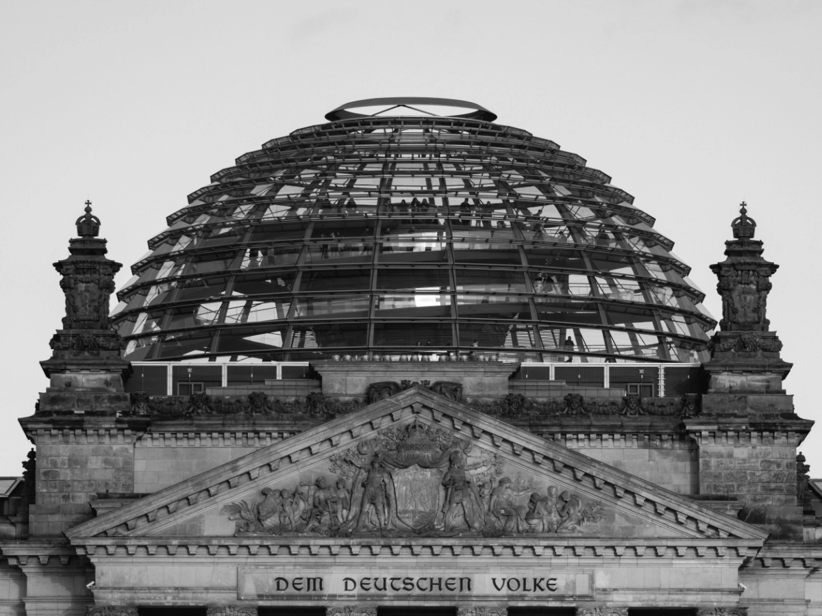 The glass dome of Germany's Reichstag building, seen from below